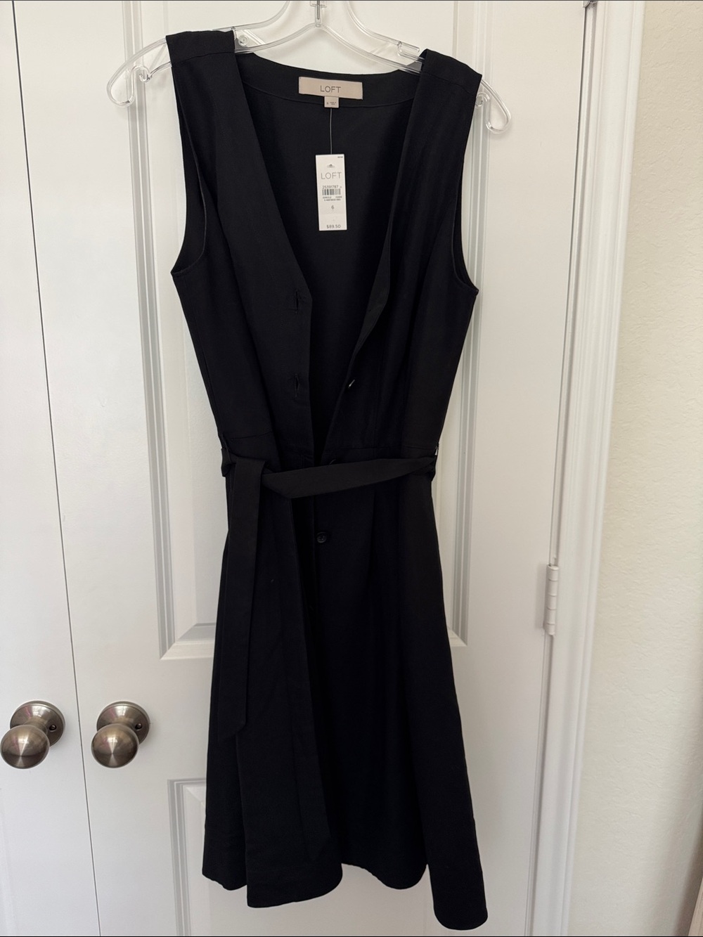 LOFT Black Sleeveless Button-Front Midi Dress - Picture 4 of 7